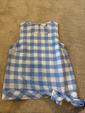 J. Crew Blue and White Gingham Sleeveless Top with Side Tie
